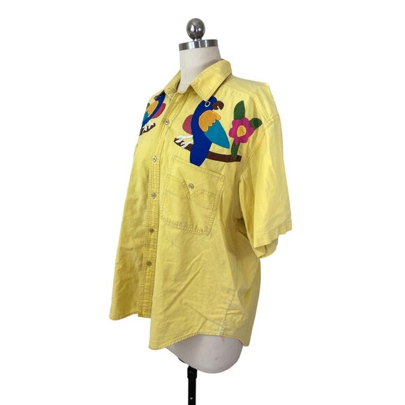ChaCal VTG Y2K Button Down Campshirt Adult XL Yellow Parrot Grandpacore 90s - Picture 7 of 12